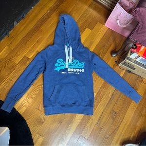 Vintage SuperDry Blacklabel Blue Premium Entry Fleece Pullover Hoodie Size Small